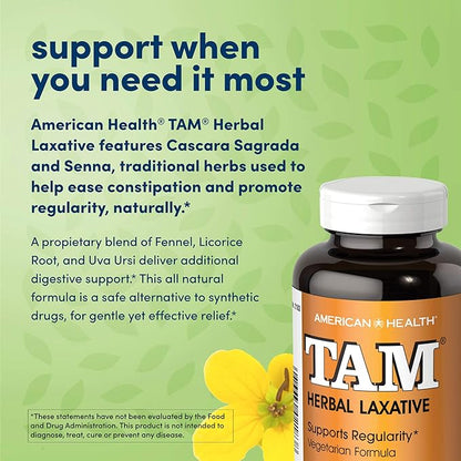 American Health Dietary Fiber Supplements, Tam Herbal Laxative, 250 Count