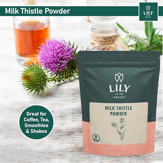LILY OF THE VALLEY Milk Thistle Powder - Ideal for Smoothies & Juices - Milk Thistle Tea - Rich in Silymarin and Antioxidants - Vegan & Gluten-Free - Packed in Resealable Pouch (8oz, 226g)