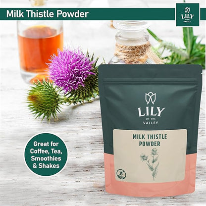 LILY OF THE VALLEY Milk Thistle Powder - Ideal for Smoothies & Juices - Milk Thistle Tea - Rich in Silymarin and Antioxidants - Vegan & Gluten-Free - Packed in Resealable Pouch (8oz, 226g)