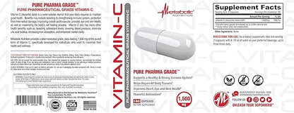 Metabolic Nutrition Vitamin C, 1500mg, Pure Pharma Grade, High Absorption Ascorbic Acid Capsules (180 caps)