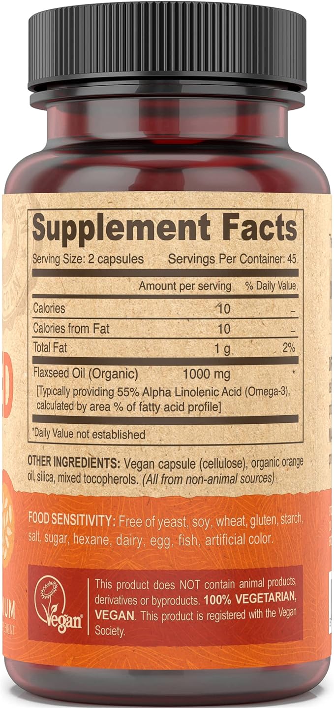 DEVA Organic Vegan Vitamins Flax Seed Oil - Rich in Omega-3, Cold-Pressed & Unrefined - 90 Capsules, 2-Pack