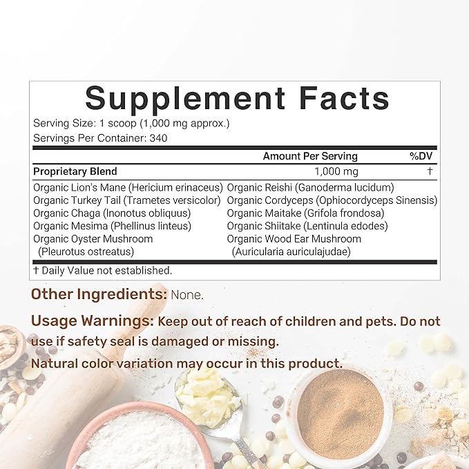 DEAL SUPPLEMENT Organic Mushroom Powder Supplement, 12oz – 10 in 1 Active Blend – Shiitake, Lions Mane, Cordyceps, Chaga, with More –Supports Immune, Energy, & Brain Health – Non-GMO, Vegan