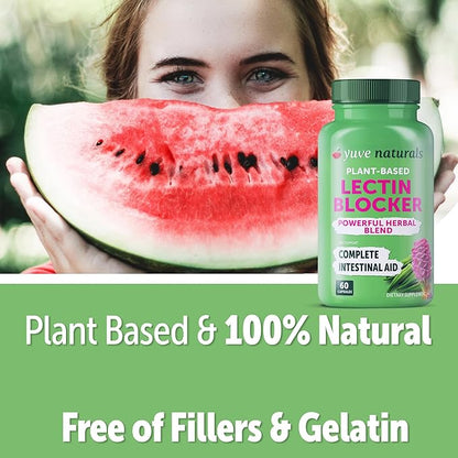 Yuve Lectin Blocker Defense - Blocks Interfering Dietary Lectins, Supports Intestinal & Digestive Health, Helps Reduce Gas, Aids Against Food Cravings - Non-GMO, Gluten Free - 60 Vegan Caps