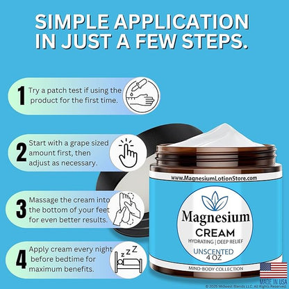 Unscented Magnesium Cream – Pure Hydration, 4 oz USA Made