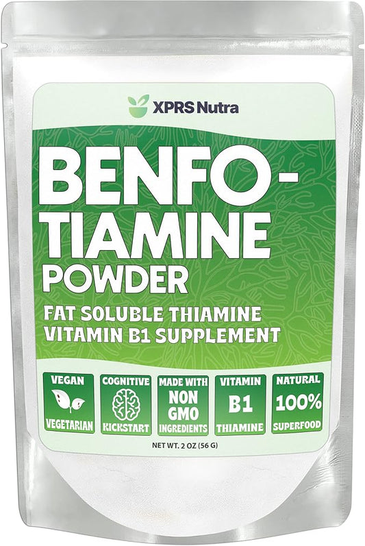 XPRS Nutra Benfotiamine (Thiamine) - Fat Soluble Happy Heart Thiamine - Enhanced Vitamin B1 Benfotiamine to Support Cognitive Health - Vegan Friendly Benfotamine (2 Ounce)