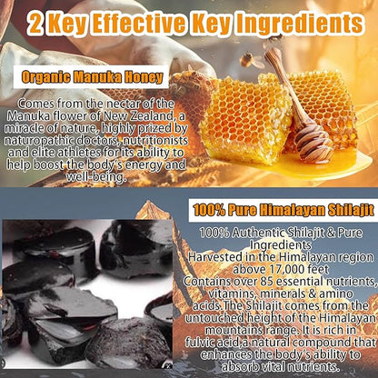 Shilajit Gummies for Men,Pure Shilajit Gummies for Men, Pure Himalayan Organic Shilajit Gummies for Men Supplement 30ct, Cane Sugar Free, Sweetened by Organic Manuka Honey 340mg