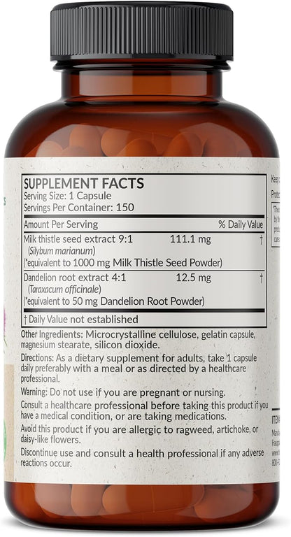 Futurebiotics Milk Thistle Silymarin Marianum & Dandelion Root Liver Health Support, Antioxidant Support, Detox, 150 Capsules