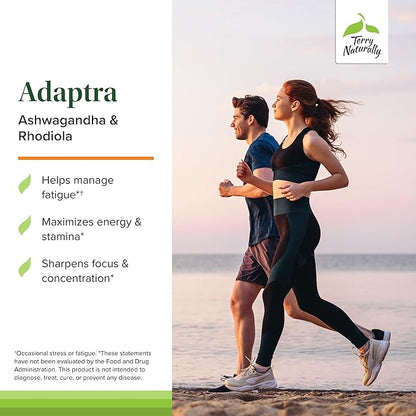 Terry Naturally Adaptra - Supplement to Support Adrenal Health - Ashwagandha Supplement with Rhodiola Rosea Extract - Herbal Supplement to Support Energy & Concentration - 60 Capsules