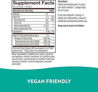 Nature's Way NutraVege Plant Based Omega-3, Heart Health and Eye and Brain Function*, 30 Vegan Softgels