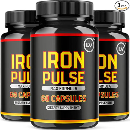 (3 Pack) IronPulse Capsules, Iron Pulse Capsules Max Formula, IronPulse Max Support Capsules, Iron Pulse Pills, IronPulse Pills, Iron Pulse Support Pills, 180 Capsules for 3 Months
