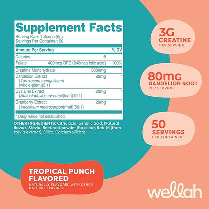 Pump-It-Up Creatine (50 Servings, Tropical Punch) - Creatine Monohydrate with Dandelion, Uva Ursi, & Cranberry Extract
