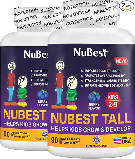 NuBest Tall Kids - Toddlers Vitamins and Kids Vitamins for Age 2 to 9 - Support Bone Strength, Overall Health and Immunity - Animal Shapes - 90 Chewable Berry Tablets | 2 Pack