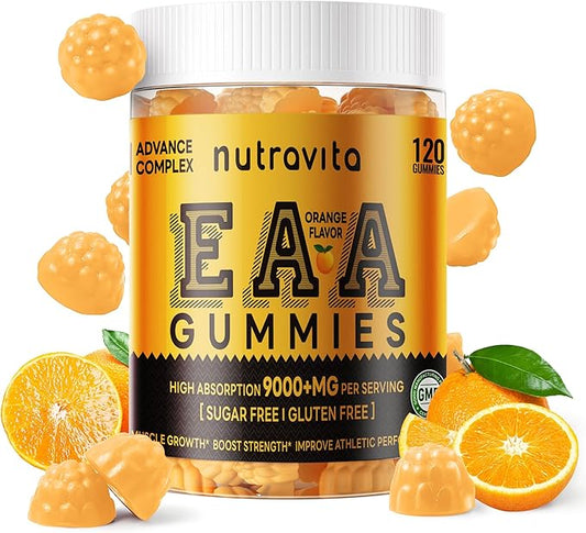EAA Gummies 120 Gummies (Orange), Essential Amino Acids - All 9 Essential Aminos (EAA) and All Branched-Chain Aminos (BCAAs), Non-GMO, Gluten Free, Vegetarian Friendly