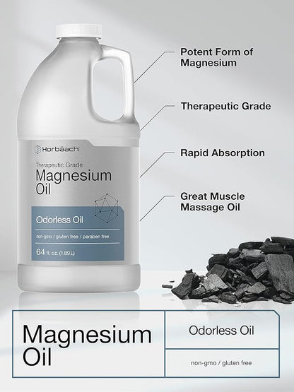 Horbäach Magnesium Oil | 64 fl. oz | Therapeutic Grade | Vegetarian, Non-GMO, Gluten Free, and Paraben Free Odorless Formula