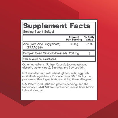 Protocol Zinc Glycinate 30mg - with Albion Traacs Zinc - Zinc Glycinate Supplement - Immune System Support* - Keto Friendly & Dairy Free - 120 Softgels