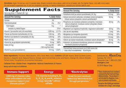 Emergen-C 1000mg Vitamin C Powder for Daily Immune Support Caffeine Free Vitamin C Supplements with Zinc and Manganese, B Vitamins and Electrolytes, Super Orange Flavor - 30 Count