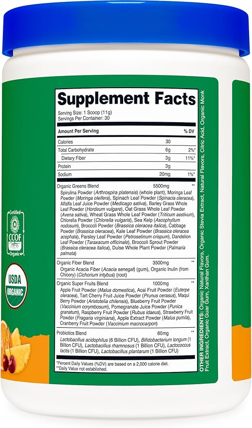 Nutricost Organic Super Greens Powder (30 Servings) Orange Sunrise Flavor - Superfood Supplement Drink Mix