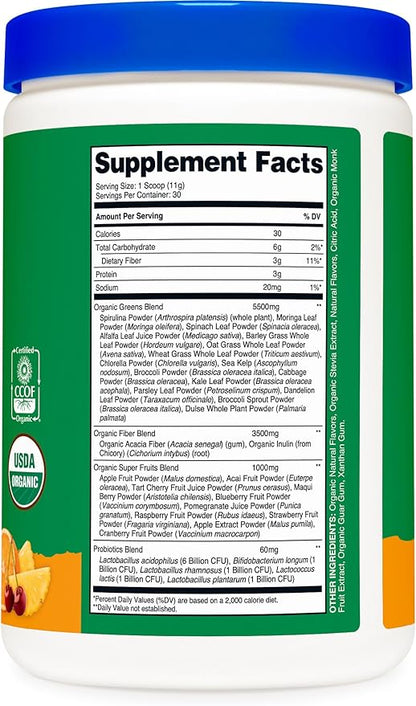 Nutricost Organic Super Greens Powder (30 Servings) Orange Sunrise Flavor - Superfood Supplement Drink Mix