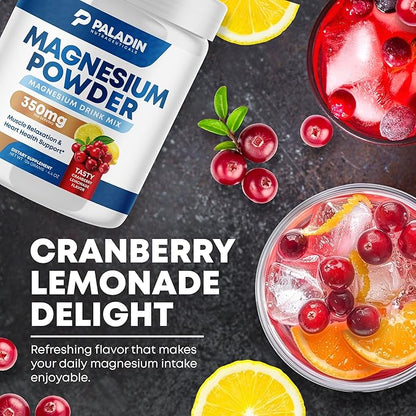 Magnesium Powder - Anti-Stress Drink Mix for Calm & Regularity - Magnesium Citrate Supplement - Relaxation, Muscle & Heart Support - Cranberry Lemonade Flavor - 30 Servings
