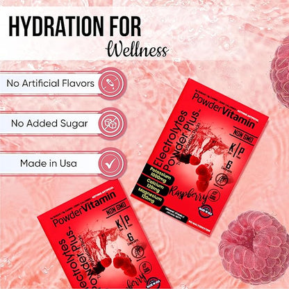 Electrolytes Powder Plus, Keto, Raspberry, Sugar Free, Pink Himalayan Salt, 1000mg Potassium, 120mg Calcium, 120mg Magnesium, Non-GMO, Zero Calories, (16 Hydration Packets)