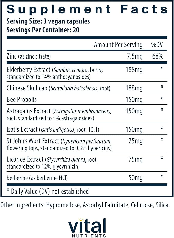 Vital Nutrients ViraCon | Vegan Immune Support Supplement* | Zinc, Elderberry, Licorice Root Extract, & Other Herbs for Comprehensive Immune Support | Gluten, Dairy, Soy Free | Non-GMO | 60 Capsules