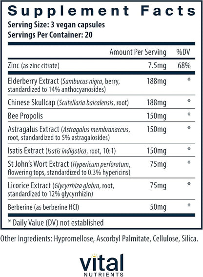 Vital Nutrients ViraCon | Vegan Immune Support Supplement* | Zinc, Elderberry, Licorice Root Extract, & Other Herbs for Comprehensive Immune Support | Gluten, Dairy, Soy Free | Non-GMO | 60 Capsules