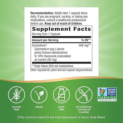 Nature's Way Horny Goat Weed Premium Extract Sexual Vitality,* Non-GMO, Vegan, 60 Capsules