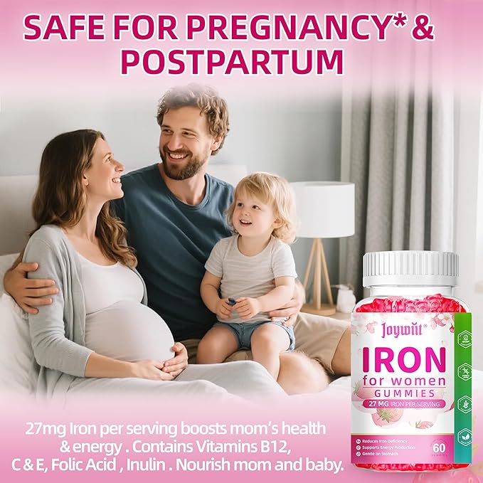 Iron Gummies for Women - Strawberry Flavored Blood Builder Iron Supplement with Vitamin C,E, B & Folic Acid - Health Blood & Energy Support for Iron Deficiency - Gentle Support, Daily Wellness|60 ct