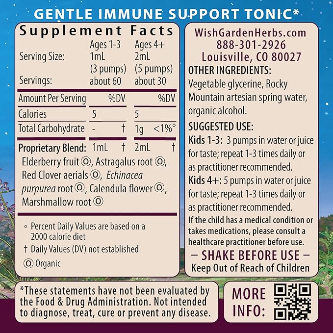 WishGarden Herbs Daily Immune for Kids - Daily Immune Support Formula for Children, Herbal Immune Defense & Immune System Booster with Black Elderberry & Echinacea, Kids Immune Support Supplement, 2oz