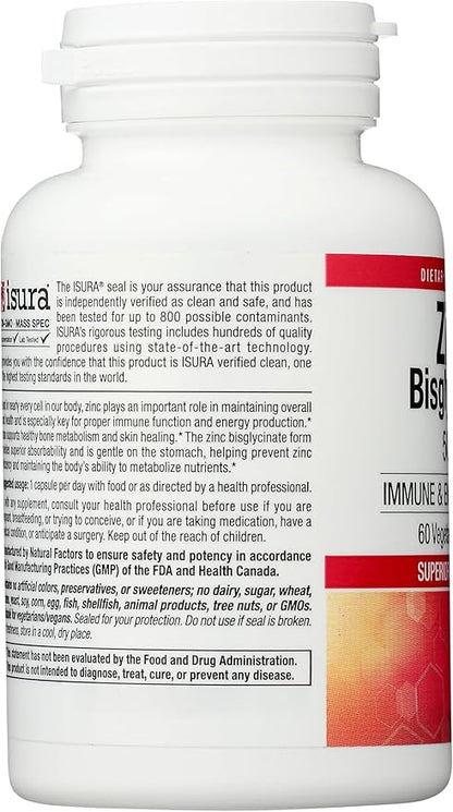 Natural Factors Zinc Bisglycinate, 50 mg, 60 Vegetarian Capsules