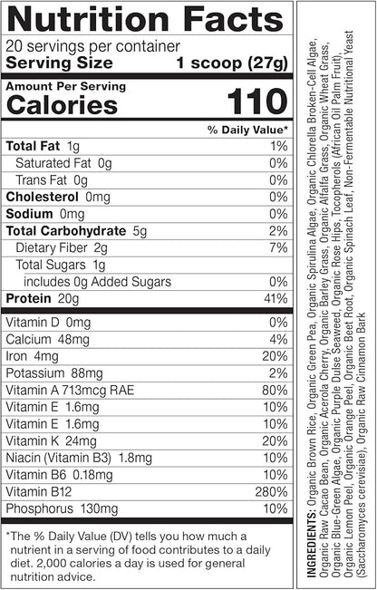 Dr. Schulze's | SuperProtein Plus | 100% Plant Protein Concentrate | Organic Powder Mix | Vitamin B-12 & Spirulina | Dietary Supplement | Build Strong Muscle | Enhance Workout Recovery | 19 Oz.