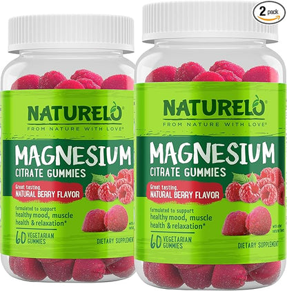 NATURELO Magnesium Citrate Gummies - for Calm & Relaxation Support, Natural Berry Magnesium Gummies, 120 Vegetarian Gummies (Pack of 2)