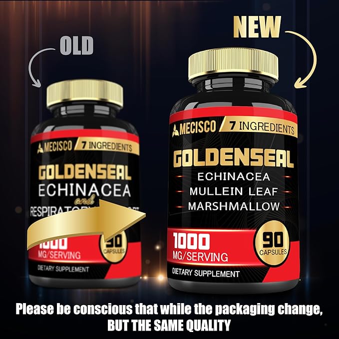 Goldenseal Root Capsule Organic with Echinacea, Mullein Leaf, Plantain & More - 90 Veggie Capsules - 7in1 Supports Immune System, Digestive Health, Smooth Breathing, and Body Management