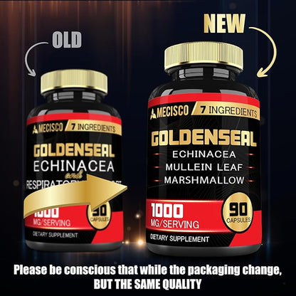 Goldenseal Root Capsule Organic with Echinacea, Mullein Leaf, Plantain & More - 90 Veggie Capsules - 7in1 Supports Immune System, Digestive Health, Smooth Breathing, and Body Management