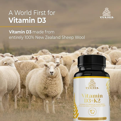 TURNER Vitamin D3 (2000IU) Plus K2 (80mcg), 2 in 1 Formula, Vitamin D3 Liquid with Vitamin K2, 60 Soft-Gels, Support Heart, Teeth & Joint Health, Easy to Swallow