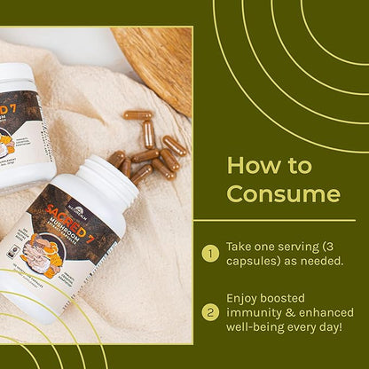 Naturealm Sacred 7 Organic Mushroom Extract Capsules - Premium 7 Mushroom Complex with Lions Mane, Reishi, Chaga - USDA Organic Immune Support & Focus - 90 Vegetarian Capsules