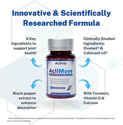 Joint Support Supplement - Mobility & Flexibility Formula with Hyaluronic Acid, Collagen, Egg Shell Membrane, Calcium & Astaxanthin - Non-GMO, Gluten-Free (30 Tablets)