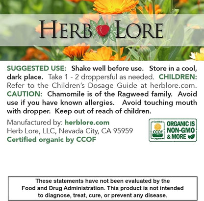 Herb Lore Organic Chamomile Tincture - Liquid Chamomile Drops for Babies & Adults - Melatonin-Free Sleep Supplement (2 fl oz)