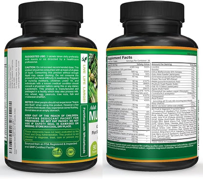 Potent Garden Adult Multivitamin for Women & Men, 42 Fruits & Vegetables Plus Probiotics, Supports Energy Metabolism & Immune System, Daily Multivitamin for Men & Women Non-GMO, 90 Tabs, 30 Servings