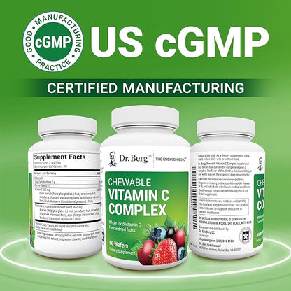 Dr. Berg Chewable Vitamin C Complex - Made with Organic, Non-GMO Berries - 60 Delicious Wafers