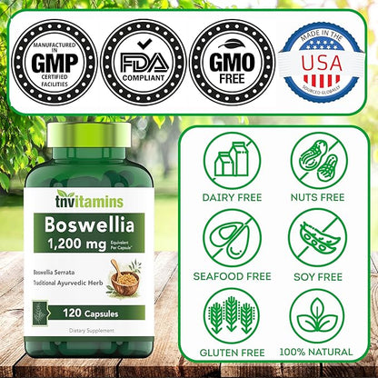 Boswellia Serrata Herbal Extract Capsules | 1200 MG/Capsule (120 Capsules) | Joint Support Supplement* | Ayurvedic Herb: Indian Olibanum/Frankincense