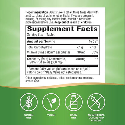 Nature's Way Premium Blend Cranberry, Urinary Tract Health Support* Supplement with Vitamin C, 60 Tablets