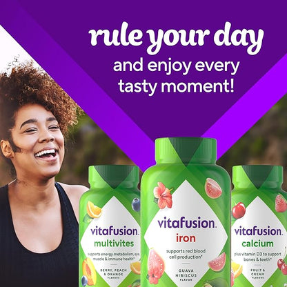 Vitafusion Iron Gummy Vitamin Supplement, Supports Red Blood Cell Production*, Guava Hibiscus Flavor, 30 Servings, 60 Count