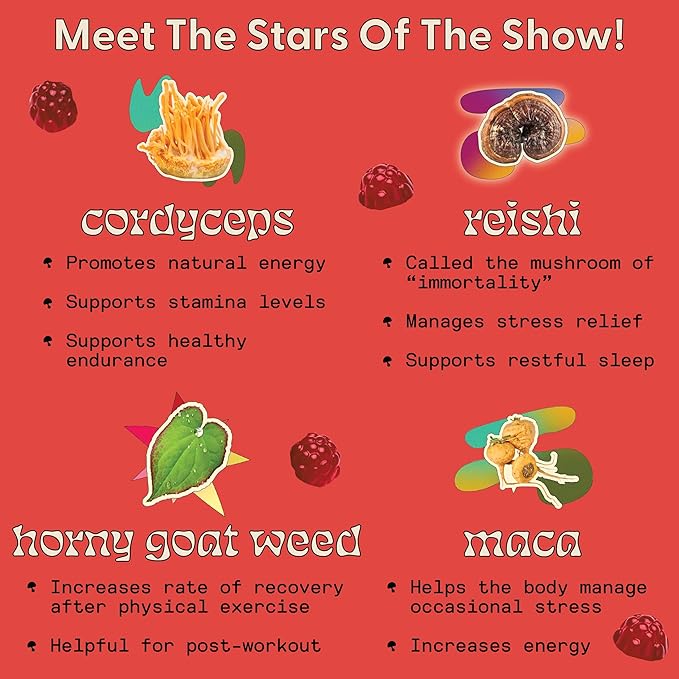 Horny Goat Weed Gummies - Horny Goatweed for Men & Women with Cordyceps, Reishi & Maca Root - Maximize Blood Flow, Increase Mood & Stamina - Enhance Vitality for Women & Men