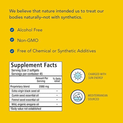 NORTH AMERICAN HERB & SPICE Black Seed Oil 1000 mg - 90 Count - Liver, Gallbladder & Intestinal Function - Heart & Digestive Health - Black Seed Oil, Oregano Oil, Fennel - Non-GMO - 45 Servings