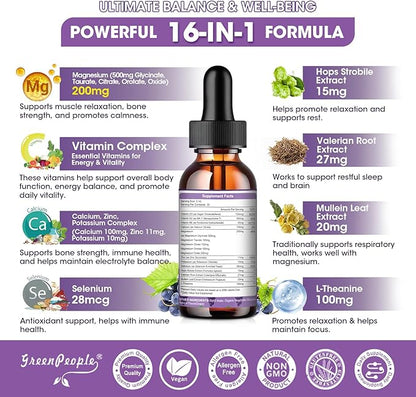 Magnesium Glycinate Liquid Drops - 1000mg 5-in-1 High Absorption Liquid Magnesium Complex with D3/K2/B6 | Fast-Acting, Bone, Muscle & Sleep | Sugar-Free Grape Flavor, 2fl Oz