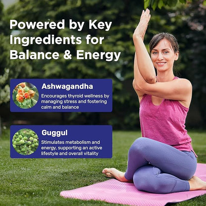 Thyroid Support Supplement for Women & Men – Professional T4, T3, T2 Triple-Pathway – Metabolism & Energy – with L-Tyrosine, Selenium, Ashwagandha & Guggul Extract – Standardized Herbs – 60 Capsules