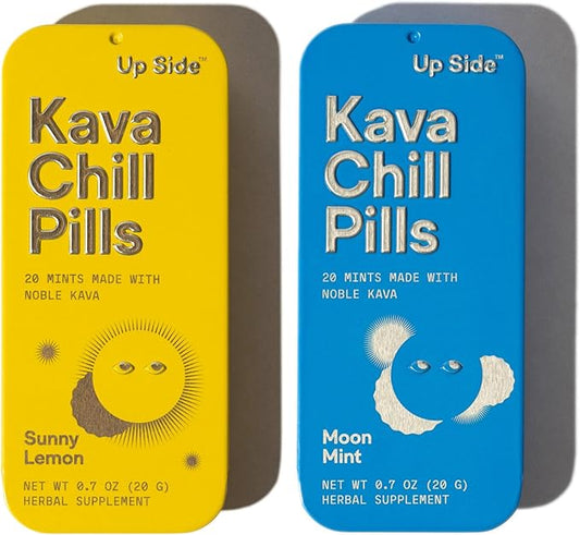 Up Side Kava Chill Pills, Kava Kava Candy Variety Flavor, Natural Supplement for Calm & Stress Support, 2 Pack 20 Mints