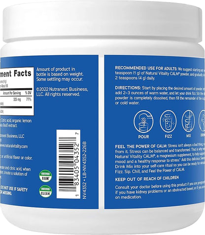 Natural Vitality Calm, Magnesium Supplement, Anti-Stress Drink Mix Powder, Gluten Free, Vegan, & Non-GMO, Sweet Lemon, 8 oz