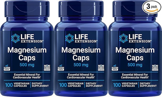 Life Extension Magnesium 500 mg, 100 Vegetarian Capsules (Pack of 3)